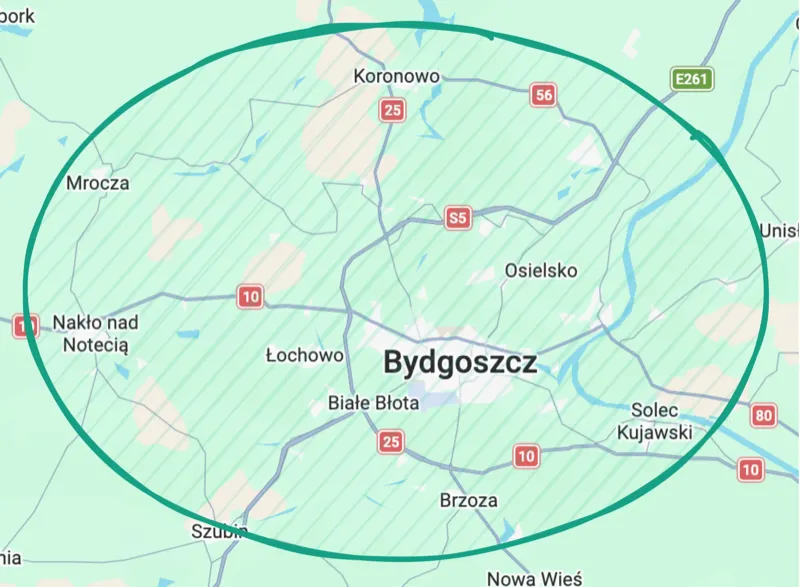 Mapa obszaru działania – Bydgoszcz i okolice